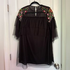 Black floral ruffle dress